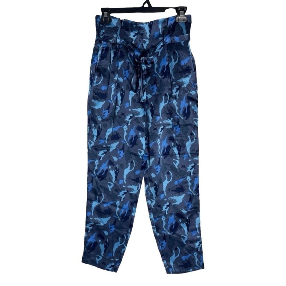 L'AGENCE Madeline High Waist Silk Safari Camo Blue Prints Pants Size 2